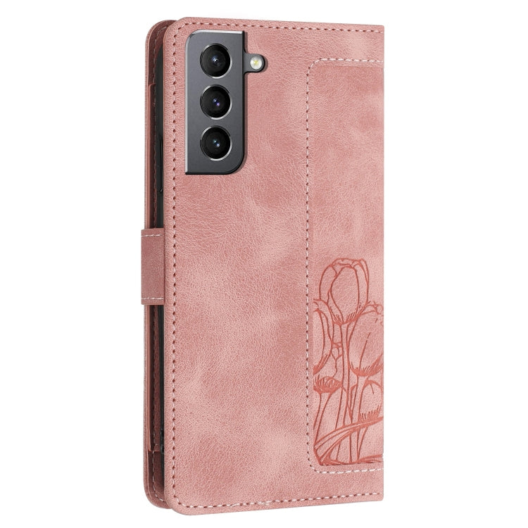 Tulips Embossed Leather Phone Case with Lanyard, For Samsung Galaxy S21+ 5G, For Samsung Galaxy S21 Ultra 5G