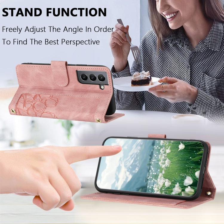 Tulips Embossed Leather Phone Case with Lanyard, For Samsung Galaxy S21+ 5G, For Samsung Galaxy S21 Ultra 5G