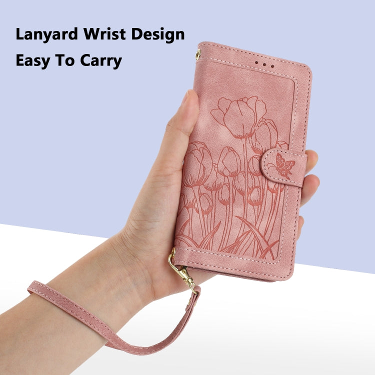 Tulips Embossed Leather Phone Case with Lanyard, For Samsung Galaxy S21+ 5G, For Samsung Galaxy S21 Ultra 5G