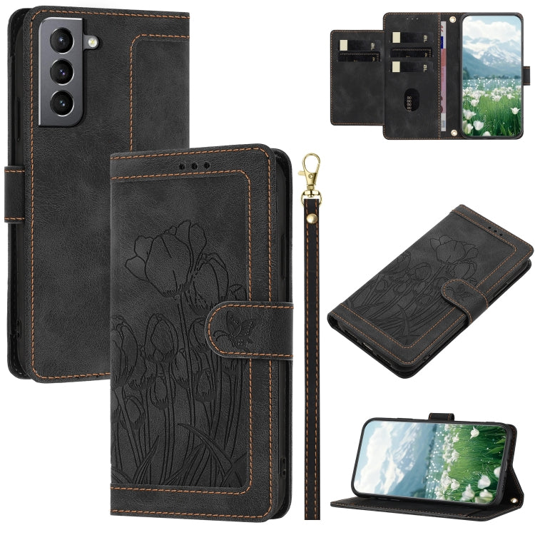 Tulips Embossed Leather Phone Case with Lanyard, For Samsung Galaxy S23+ 5G, For Samsung Galaxy S23 5G, For Samsung Galaxy S20 FE, For Samsung Galaxy S22 Ultra 5G, For Samsung Galaxy S22+ 5G, For Samsung Galaxy S22 5G, For Samsung Galaxy S21 FE 5G     ...