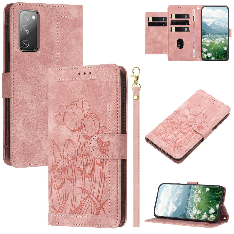 Tulips Embossed Leather Phone Case with Lanyard, For Samsung Galaxy S23+ 5G, For Samsung Galaxy S23 5G, For Samsung Galaxy S20 FE, For Samsung Galaxy S22 Ultra 5G, For Samsung Galaxy S22+ 5G, For Samsung Galaxy S22 5G, For Samsung Galaxy S21 FE 5G     ...