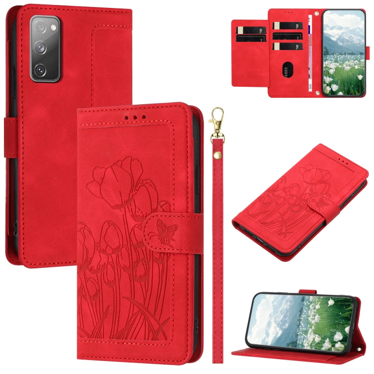 Tulips Embossed Leather Phone Case with Lanyard, For Samsung Galaxy S23+ 5G, For Samsung Galaxy S23 5G, For Samsung Galaxy S20 FE, For Samsung Galaxy S22 Ultra 5G, For Samsung Galaxy S22+ 5G, For Samsung Galaxy S22 5G, For Samsung Galaxy S21 FE 5G     ...