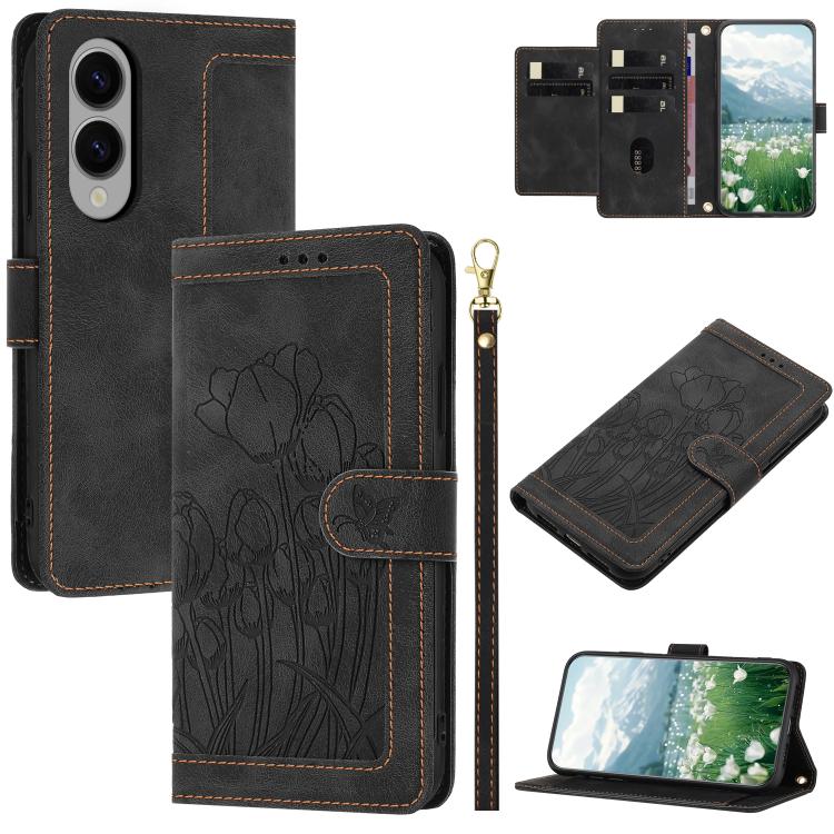 Tulips Embossed Leather Phone Case with Lanyard, For Samsung Galaxy S26 FE 5G, For Samsung Galaxy S26+ 5G, For Samsung Galaxy S26 Edge 5G, For Samsung Galaxy S26 Ultra 5G, For Samsung Galaxy S26 5G, For Samsung Galaxy S25 FE 5G                         ...