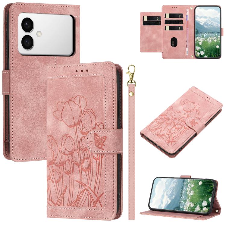 Tulips Embossed Leather Phone Case with Lanyard, For Samsung Galaxy S26+ 5G, For Samsung Galaxy S26 Edge 5G, For Samsung Galaxy S26 Ultra 5G, For Samsung Galaxy S26 5G, For Samsung Galaxy S25 Edge 5G, For Samsung Galaxy S25 5G, For Samsung Galaxy S25+ ...
