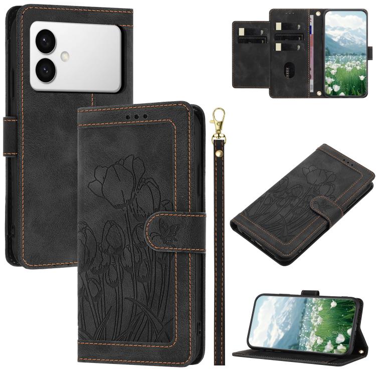 Tulips Embossed Leather Phone Case with Lanyard, For Samsung Galaxy S26 FE 5G, For Samsung Galaxy S26+ 5G, For Samsung Galaxy S26 Edge 5G, For Samsung Galaxy S26 Ultra 5G, For Samsung Galaxy S26 5G, For Samsung Galaxy S25 FE 5G                         ...