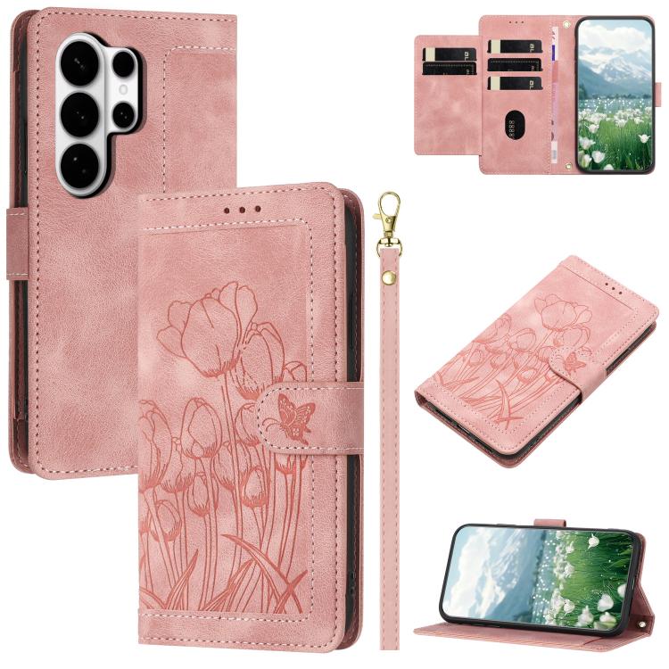 Tulips Embossed Leather Phone Case with Lanyard, For Samsung Galaxy S26 FE 5G, For Samsung Galaxy S26+ 5G, For Samsung Galaxy S26 Edge 5G, For Samsung Galaxy S26 Ultra 5G, For Samsung Galaxy S26 5G, For Samsung Galaxy S25 FE 5G                         ...