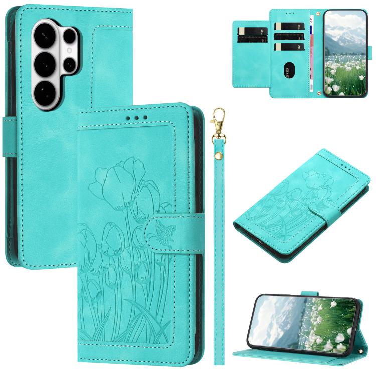 Tulips Embossed Leather Phone Case with Lanyard, For Samsung Galaxy S26 FE 5G, For Samsung Galaxy S26+ 5G, For Samsung Galaxy S26 Edge 5G, For Samsung Galaxy S26 Ultra 5G, For Samsung Galaxy S26 5G, For Samsung Galaxy S25 FE 5G                         ...