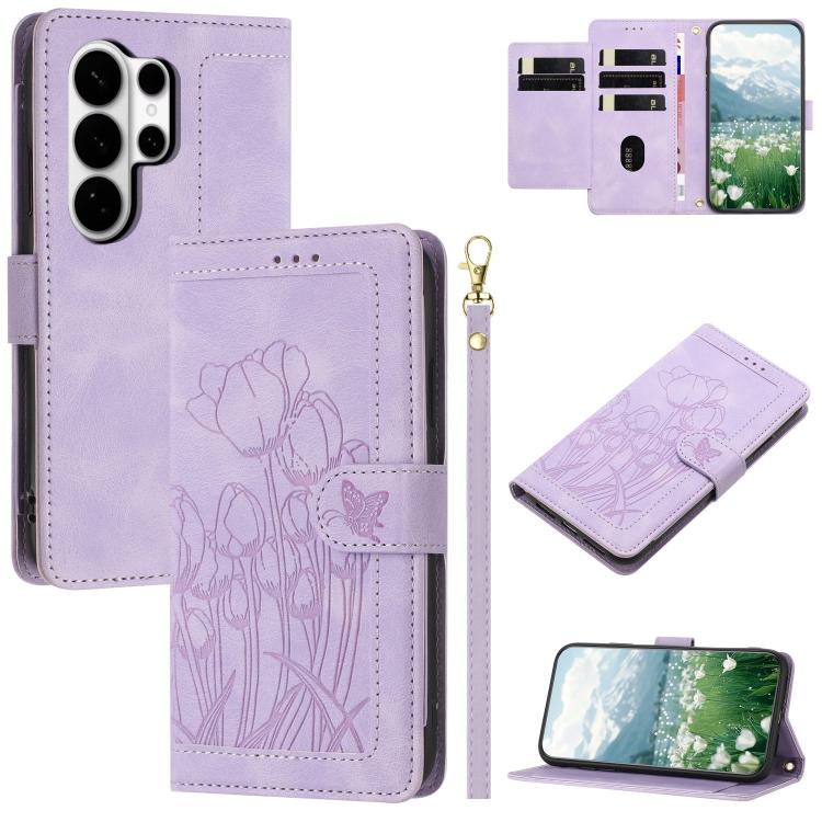 Tulips Embossed Leather Phone Case with Lanyard, For Samsung Galaxy S26 FE 5G, For Samsung Galaxy S26+ 5G, For Samsung Galaxy S26 Edge 5G, For Samsung Galaxy S26 Ultra 5G, For Samsung Galaxy S26 5G, For Samsung Galaxy S25 FE 5G                         ...