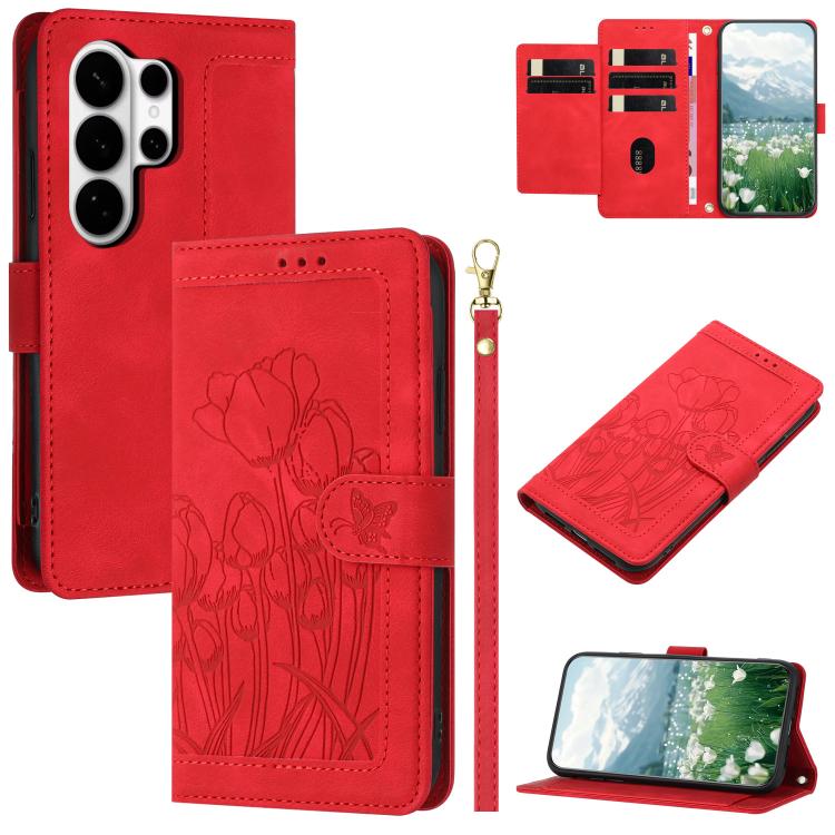 Tulips Embossed Leather Phone Case with Lanyard, For Samsung Galaxy S26 FE 5G, For Samsung Galaxy S26+ 5G, For Samsung Galaxy S26 Edge 5G, For Samsung Galaxy S26 Ultra 5G, For Samsung Galaxy S26 5G, For Samsung Galaxy S25 FE 5G                         ...