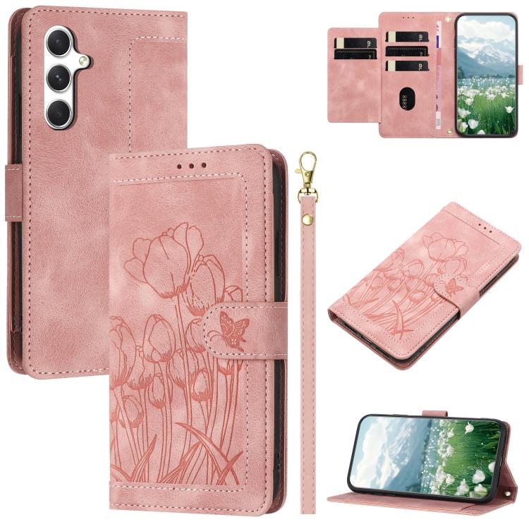 Tulips Embossed Leather Phone Case with Lanyard, For Samsung Galaxy S26+ 5G, For Samsung Galaxy S26 Edge 5G, For Samsung Galaxy S26 Ultra 5G, For Samsung Galaxy S26 5G, For Samsung Galaxy S25 Edge 5G, For Samsung Galaxy S25 5G, For Samsung Galaxy S25+ ...