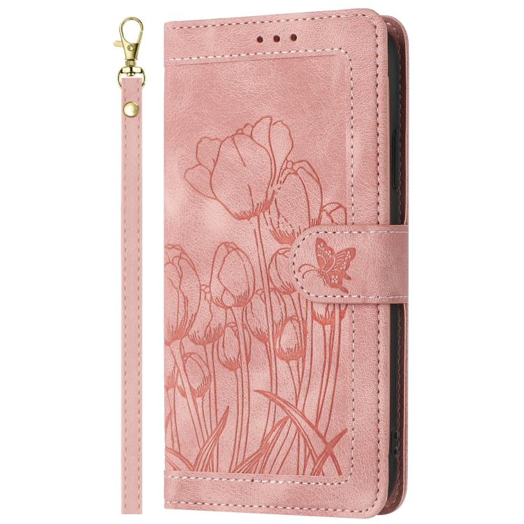 Tulips Embossed Leather Phone Case with Lanyard, For Samsung Galaxy S26+ 5G, For Samsung Galaxy S26 Edge 5G, For Samsung Galaxy S26 Ultra 5G, For Samsung Galaxy S26 5G, For Samsung Galaxy S25 Edge 5G, For Samsung Galaxy S25 5G, For Samsung Galaxy S25+ ...