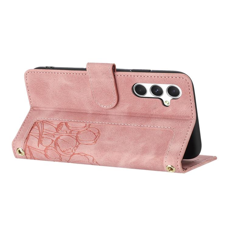 Tulips Embossed Leather Phone Case with Lanyard, For Samsung Galaxy S26 FE 5G, For Samsung Galaxy S26+ 5G, For Samsung Galaxy S26 Edge 5G, For Samsung Galaxy S26 Ultra 5G, For Samsung Galaxy S26 5G, For Samsung Galaxy S25 FE 5G                         ...