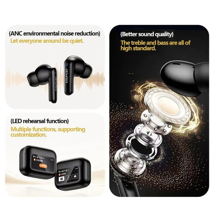 awei T56 ANC Noise Reduction Wireless Bluetooth Earphone with LED Touch Screen