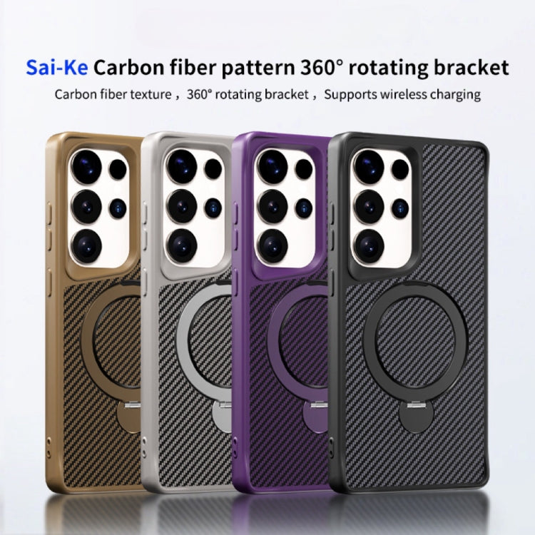 Carbon Fiber Texture 360 MagSafe Holder Phone Case, For Samsung Galaxy S26 5G, For Samsung Galaxy S25 / S24 5G, For Samsung Galaxy S25+ / S24+ 5G, For Samsung Galaxy S25 Ultra 5G, For Samsung Galaxy S24 Ultra 5G