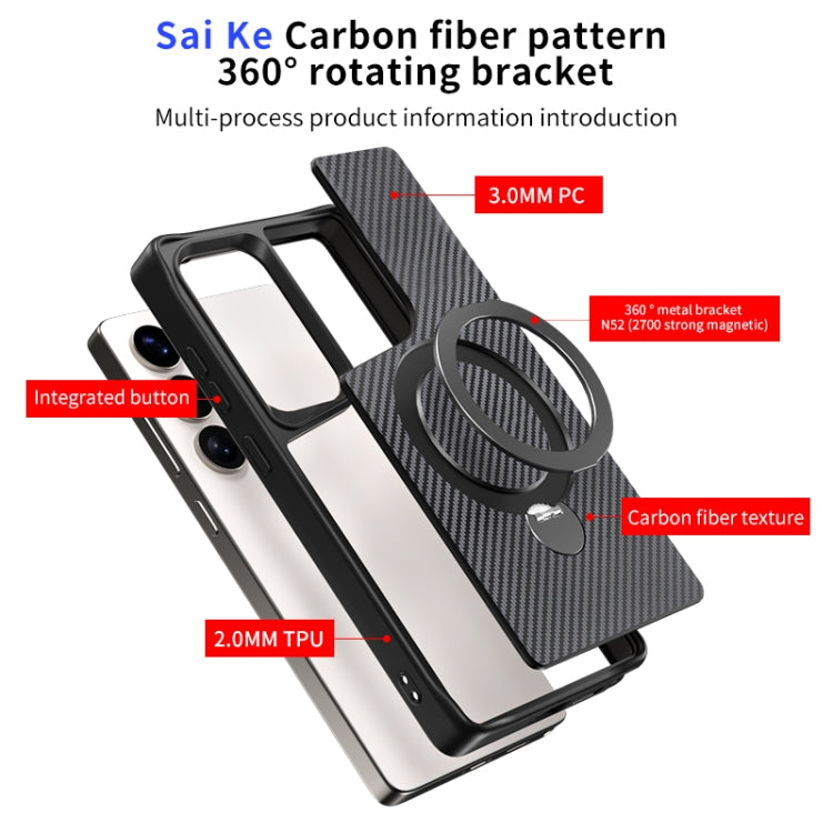 Carbon Fiber Texture 360 MagSafe Holder Phone Case, For Samsung Galaxy S26 5G, For Samsung Galaxy S25 / S24 5G, For Samsung Galaxy S25+ / S24+ 5G, For Samsung Galaxy S25 Ultra 5G, For Samsung Galaxy S24 Ultra 5G