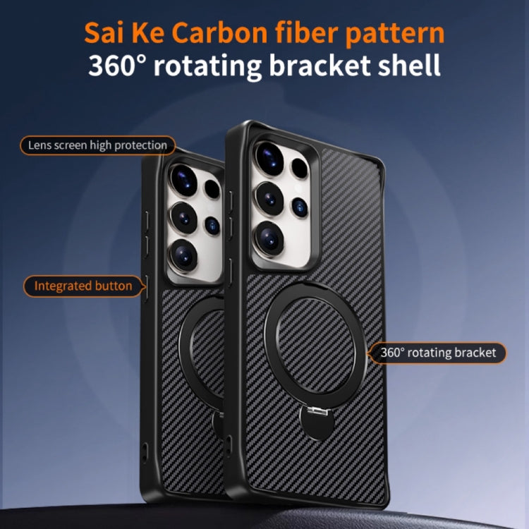Carbon Fiber Texture 360 MagSafe Holder Phone Case, For Samsung Galaxy S26 5G, For Samsung Galaxy S25 / S24 5G, For Samsung Galaxy S25+ / S24+ 5G, For Samsung Galaxy S25 Ultra 5G, For Samsung Galaxy S24 Ultra 5G