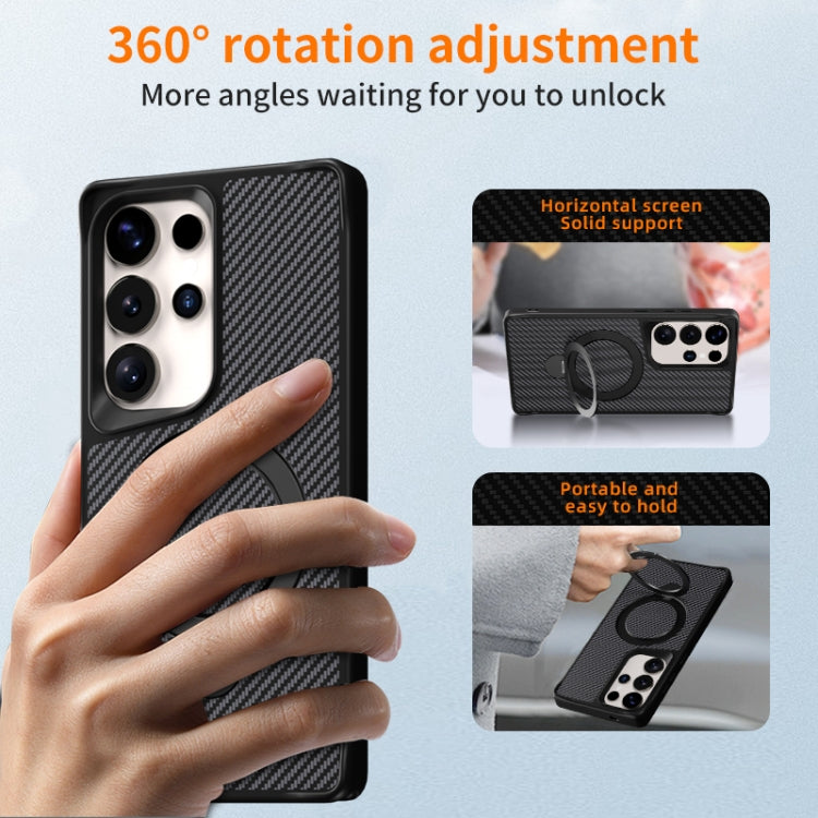 Carbon Fiber Texture 360 MagSafe Holder Phone Case, For Samsung Galaxy S26 5G, For Samsung Galaxy S25 / S24 5G, For Samsung Galaxy S25+ / S24+ 5G, For Samsung Galaxy S25 Ultra 5G, For Samsung Galaxy S24 Ultra 5G