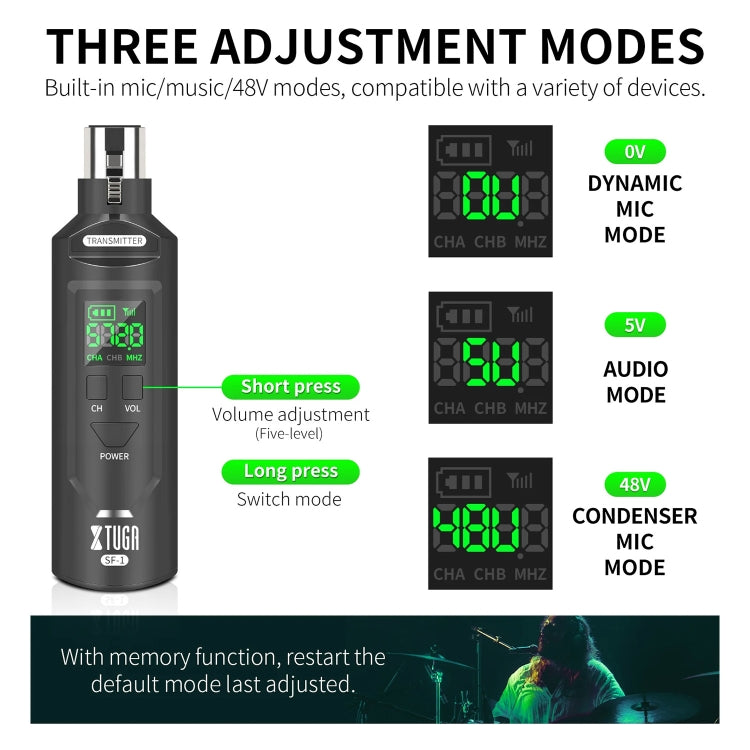 XTUGA SF-1 Wireless XLR Transmitter & Receiver UHF Wireless Adapter for Wired Mic / Guitar