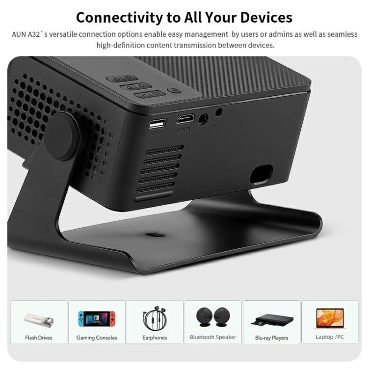 AUN A32 1280x720P 200ANSI D3100 CPU WIFI Display Smart Projector