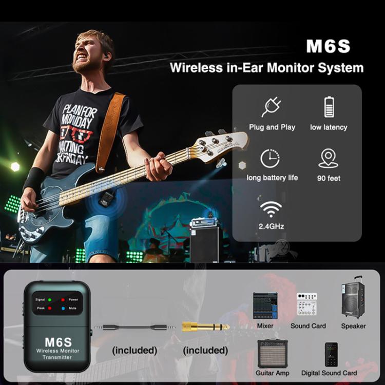 M6S Stereo Wireless In-Ear Monitor System 2.4G Transmitter & Receiver