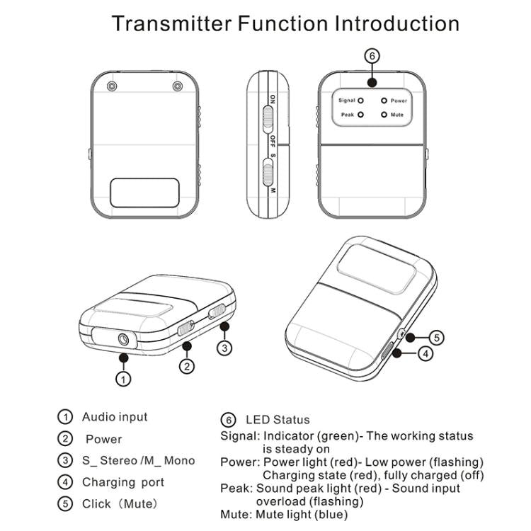 M6S Stereo Wireless In-Ear Monitor System 2.4G Transmitter & Receiver