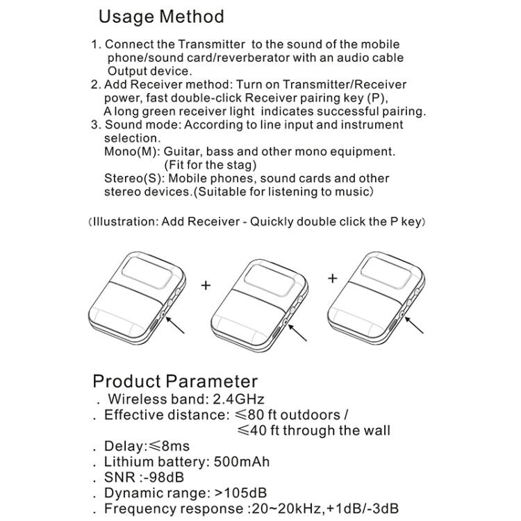 M6S Stereo Wireless In-Ear Monitor System 2.4G Transmitter & Receiver