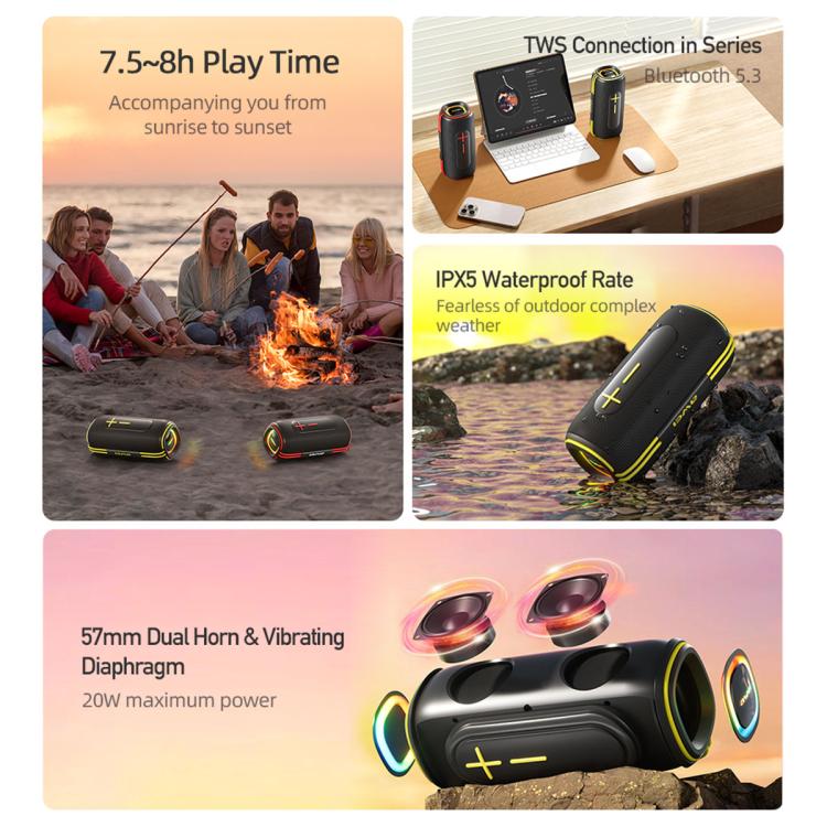 awei KA5 Portable Outdoor Colorful RGB Light Bluetooth Speaker