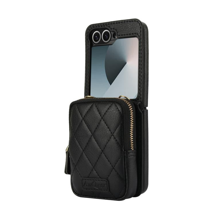 AwQuer Crossbody Zipper Wallet Bag Litchi Leather Phone Case