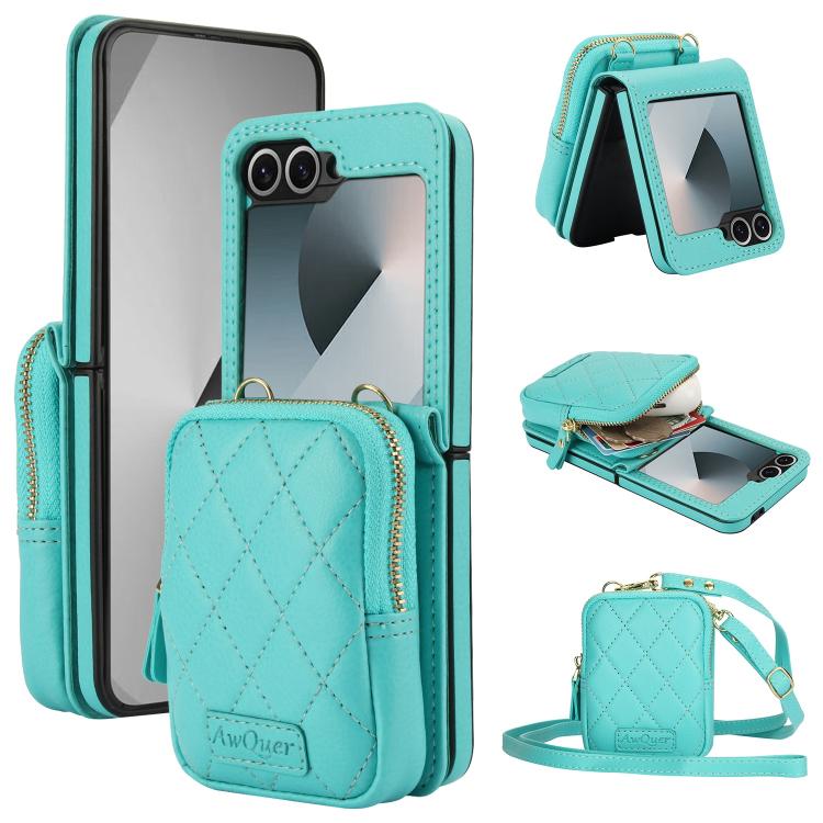 AwQuer Crossbody Zipper Wallet Bag Litchi Leather Phone Case