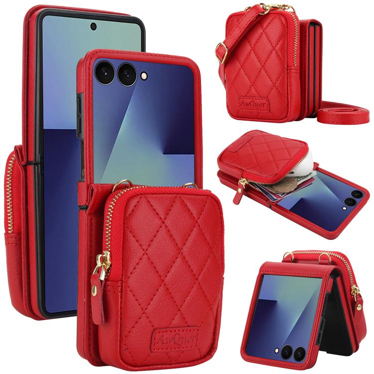 AwQuer Crossbody Zipper Wallet Bag Litchi Leather Phone Case