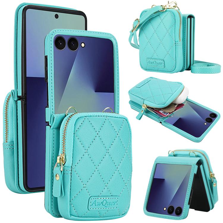 AwQuer Crossbody Zipper Wallet Bag Litchi Leather Phone Case