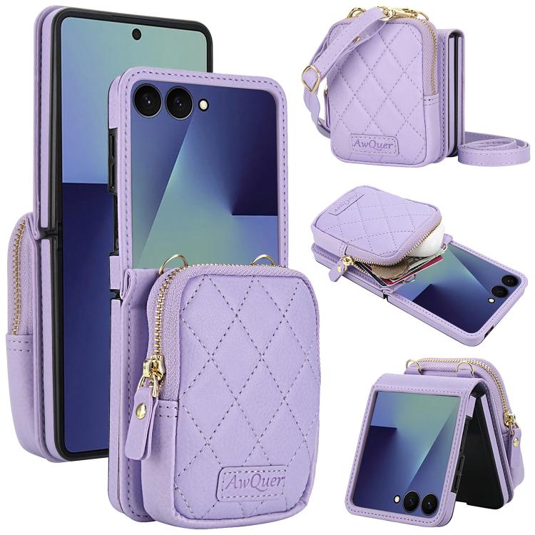 AwQuer Crossbody Zipper Wallet Bag Litchi Leather Phone Case