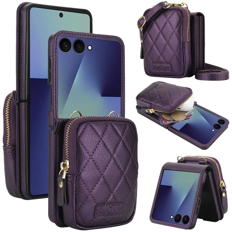 AwQuer Crossbody Zipper Wallet Bag Litchi Leather Phone Case