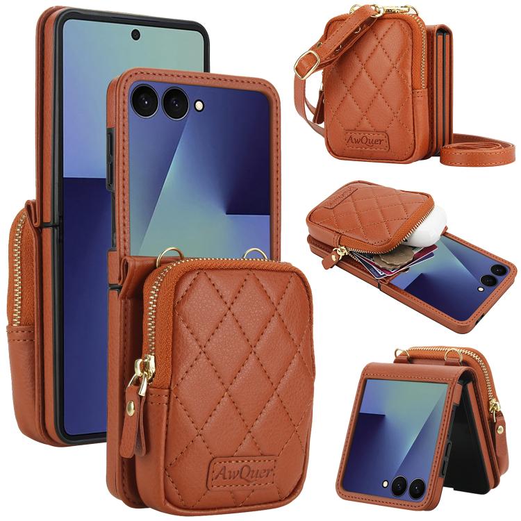 AwQuer Crossbody Zipper Wallet Bag Litchi Leather Phone Case