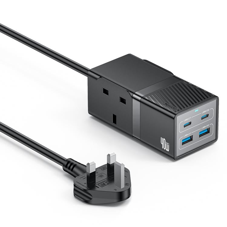 Yesido MC37 40W 6 In 1 Dual Type-C and Dual USB-A with 2 Socket Desktop GaN Power Socket Power Strip