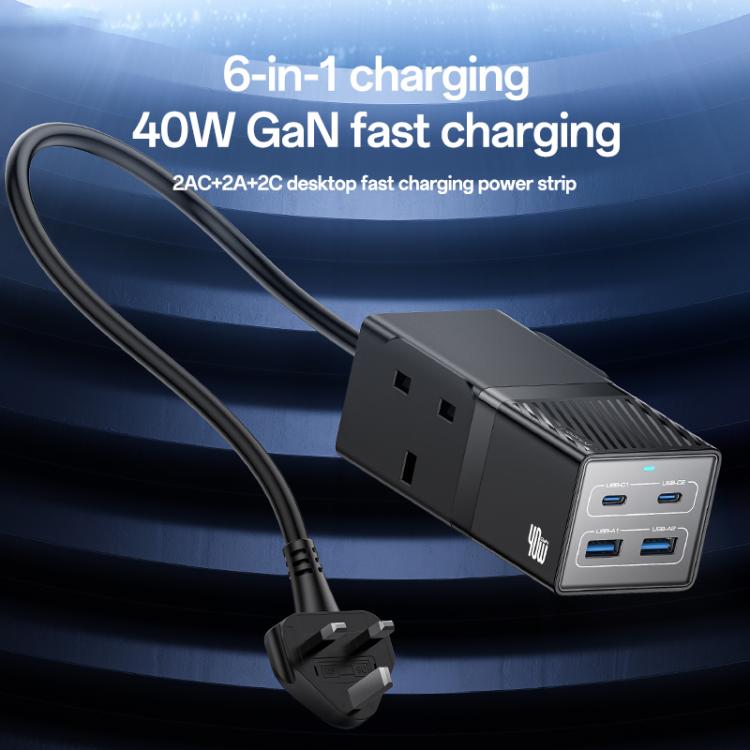 Yesido MC37 40W 6 In 1 Dual Type-C and Dual USB-A with 2 Socket Desktop GaN Power Socket Power Strip