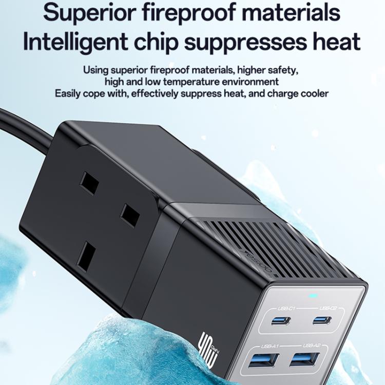 Yesido MC37 40W 6 In 1 Dual Type-C and Dual USB-A with 2 Socket Desktop GaN Power Socket Power Strip