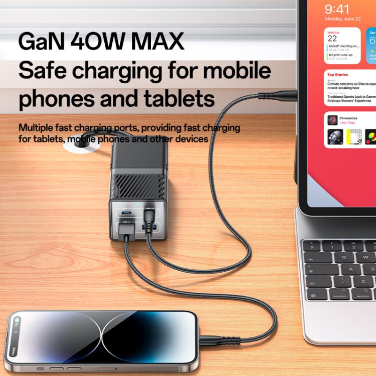 Yesido MC37 40W 6 In 1 Dual Type-C and Dual USB-A with 2 Socket Desktop GaN Power Socket Power Strip