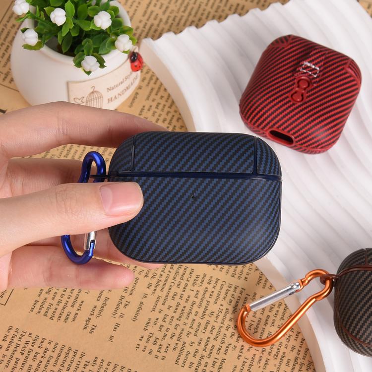 Carbon Fibre Texture PU Earbuds Box PC Case with Hook