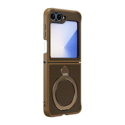 Carbon Fiber Texture 360 MagSafe Holder Phone Case, For Samsung Galaxy Z Flip7, For Samsung Galaxy Z Flip6, For Samsung Galaxy Z Flip5