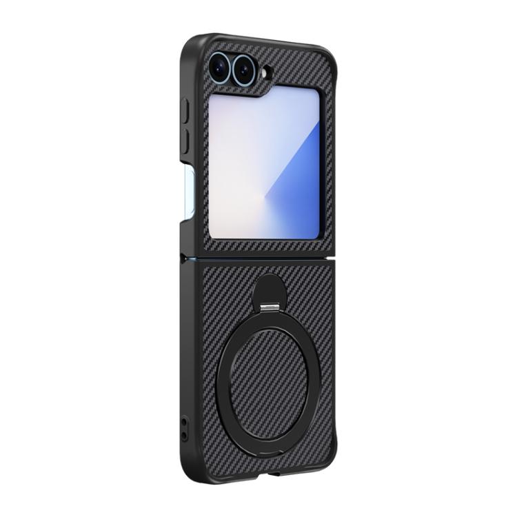 Carbon Fiber Texture 360 MagSafe Holder Phone Case, For Samsung Galaxy Z Flip7, For Samsung Galaxy Z Flip6, For Samsung Galaxy Z Flip5