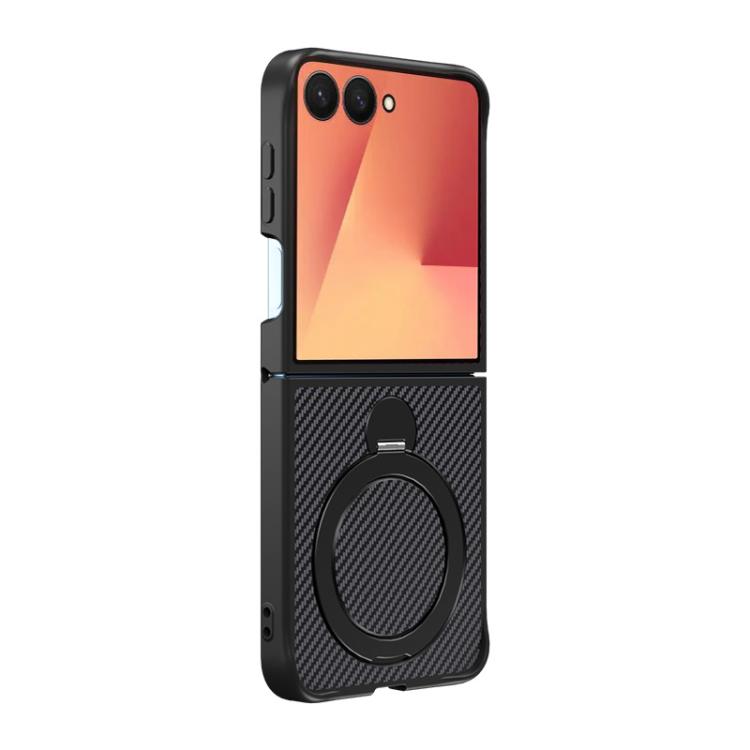 Carbon Fiber Texture 360 MagSafe Holder Phone Case, For Samsung Galaxy Z Flip7, For Samsung Galaxy Z Flip6, For Samsung Galaxy Z Flip5
