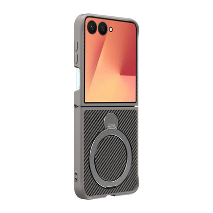 Carbon Fiber Texture 360 MagSafe Holder Phone Case, For Samsung Galaxy Z Flip7, For Samsung Galaxy Z Flip6, For Samsung Galaxy Z Flip5