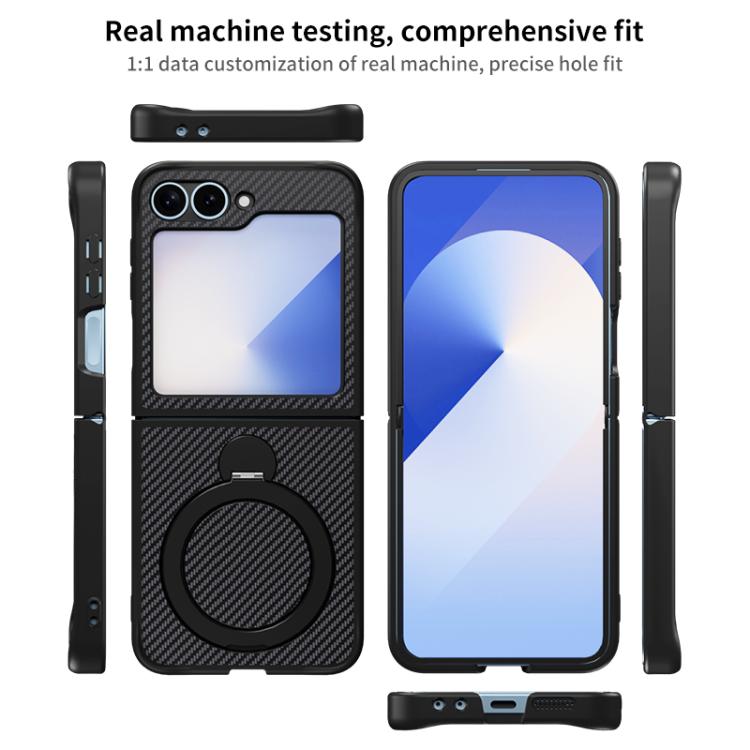 Carbon Fiber Texture 360 MagSafe Holder Phone Case, For Samsung Galaxy Z Flip7, For Samsung Galaxy Z Flip6, For Samsung Galaxy Z Flip5