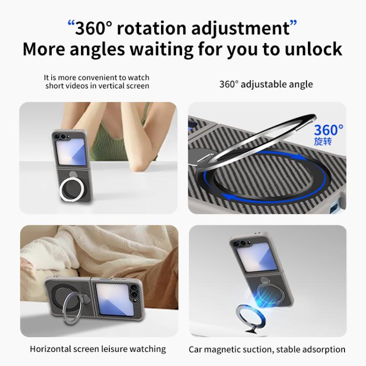 Carbon Fiber Texture 360 MagSafe Holder Phone Case, For Samsung Galaxy Z Flip7, For Samsung Galaxy Z Flip6, For Samsung Galaxy Z Flip5