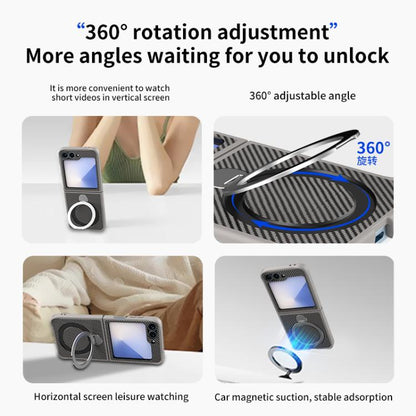Carbon Fiber Texture 360 MagSafe Holder Phone Case, For Samsung Galaxy Z Flip7, For Samsung Galaxy Z Flip6, For Samsung Galaxy Z Flip5