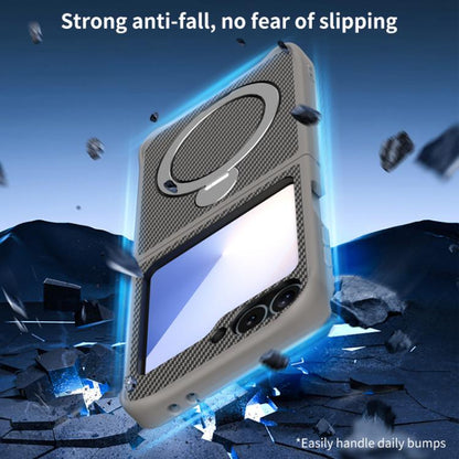 Carbon Fiber Texture 360 MagSafe Holder Phone Case, For Samsung Galaxy Z Flip7, For Samsung Galaxy Z Flip6, For Samsung Galaxy Z Flip5