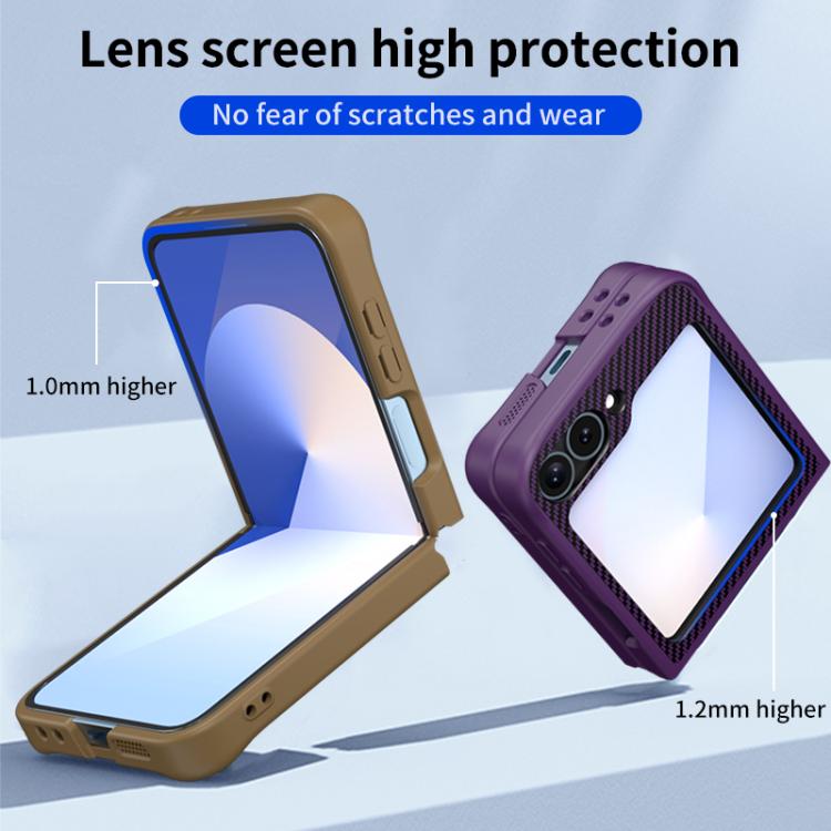 Carbon Fiber Texture 360 MagSafe Holder Phone Case, For Samsung Galaxy Z Flip7, For Samsung Galaxy Z Flip6, For Samsung Galaxy Z Flip5