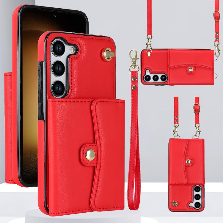 RFID Card Slot Phone Case with Long Lanyard, For Samsung Galaxy S24 5G