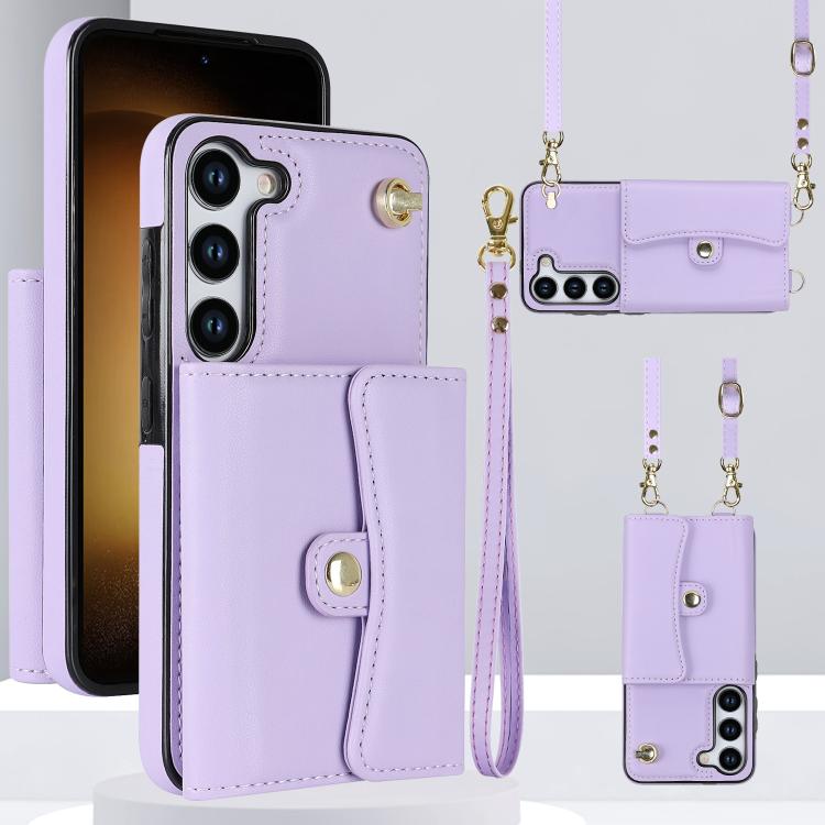 RFID Card Slot Phone Case with Long Lanyard, For Samsung Galaxy S24 5G